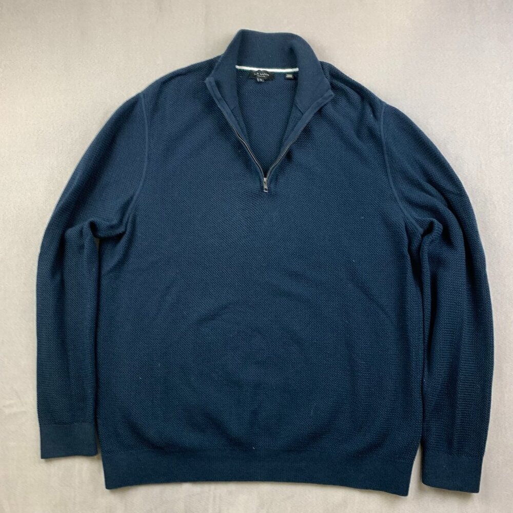 Ted Baker Mens Sweater XL / Size 5 Navy Blue 1/4 Zip Pullover Long Sleeve Knit